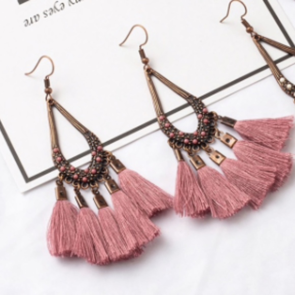 Vintage Boho Tassel Drop Earrings - Picture 2 of 4